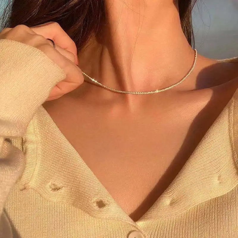 

New Trendy Gold Flash Twist Chain Necklace For Women Stainless Steel Necklace Minimalist Elegant Gypsophila Neck Jewelry Party