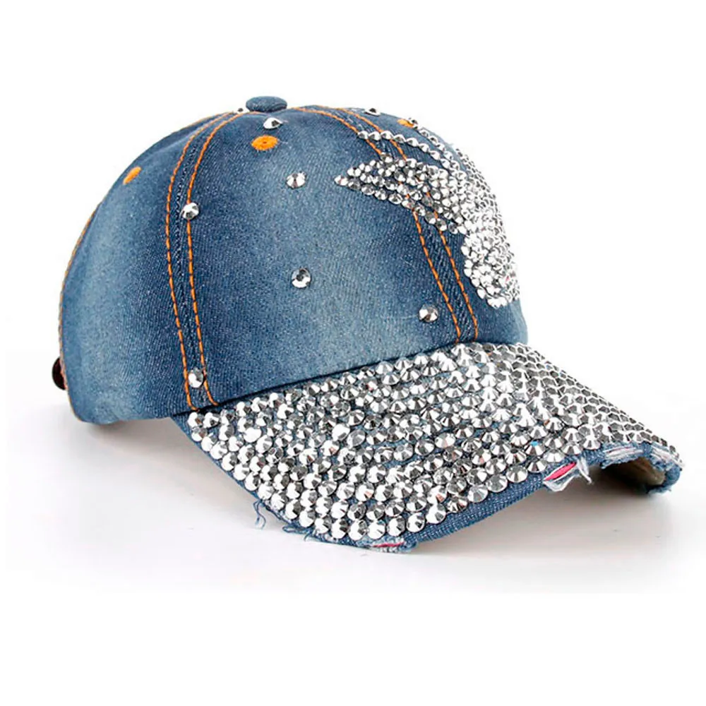

Butterfly Rhinestone Baseball Caps Denim Casual Hip Hop Hat Casual Summer Outdoor Snapback Hats Men Women Caps Czapka Z Daszkiem