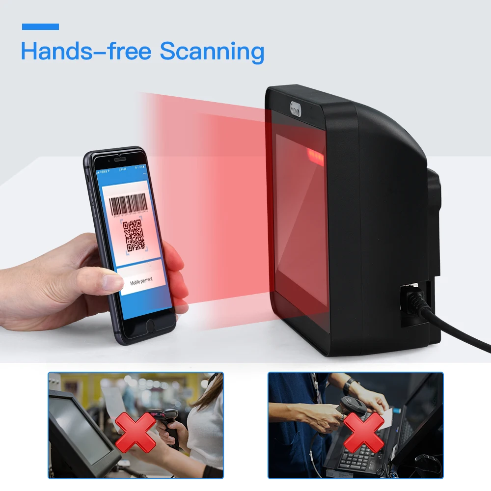 Eyoyo 2D QR Desktop Barcode Scanner infrared auto-sensing scanning decoding capability handfree supermarket big desktop scanner |