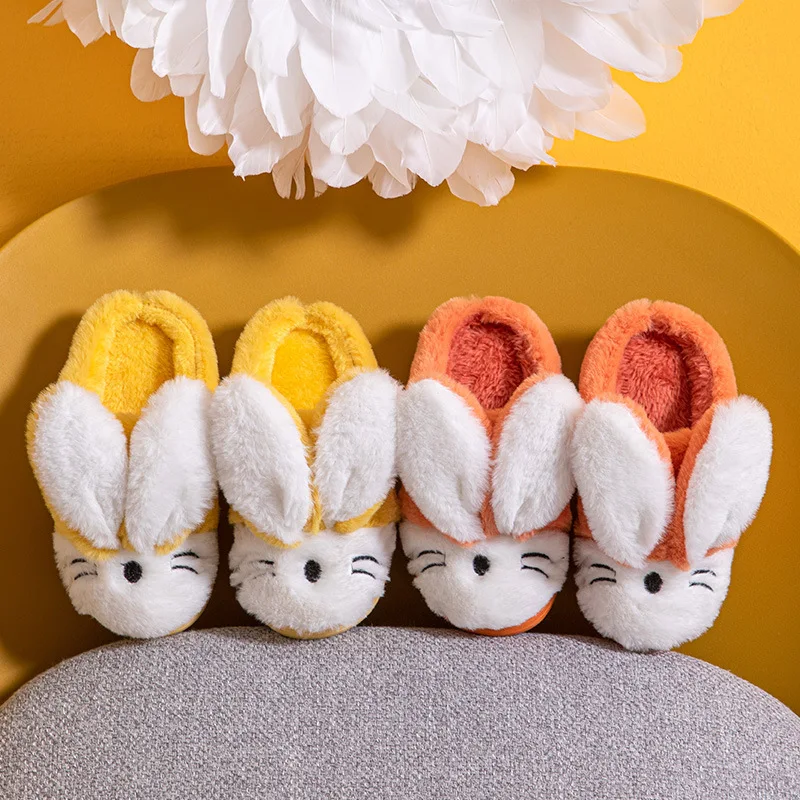 

New Slippers For Home For Children Boys Girls Autumn Winter Home Furry Cute Flip Flops Rabbit Indoor Wooden Floor Warm Cotton Sh