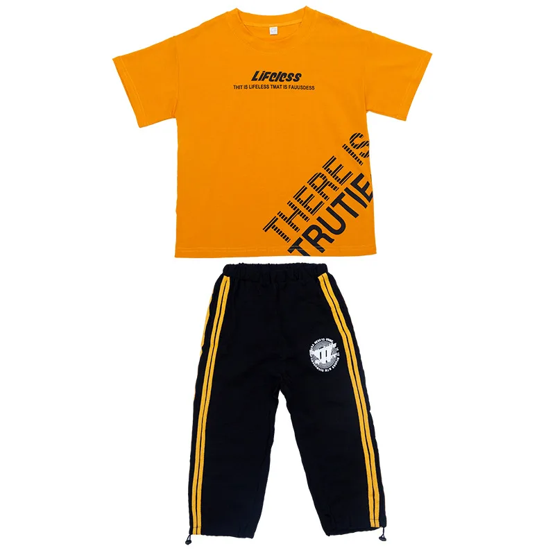

Kids boys track suit letters printed short-sleeved T-shirt + pants 2pcs suit summer new big virgin suit 4-12 years old