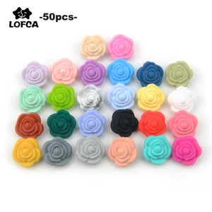 Двухсторонний силиконовый цветок LOFCA, бусины для прорезывания зубов, очаровательный Прорезыватель для зубов, детская, жевательная, горячая Распродажа, ожерелье, мягкая Жевательная Подарочная игрушка, 50 шт.