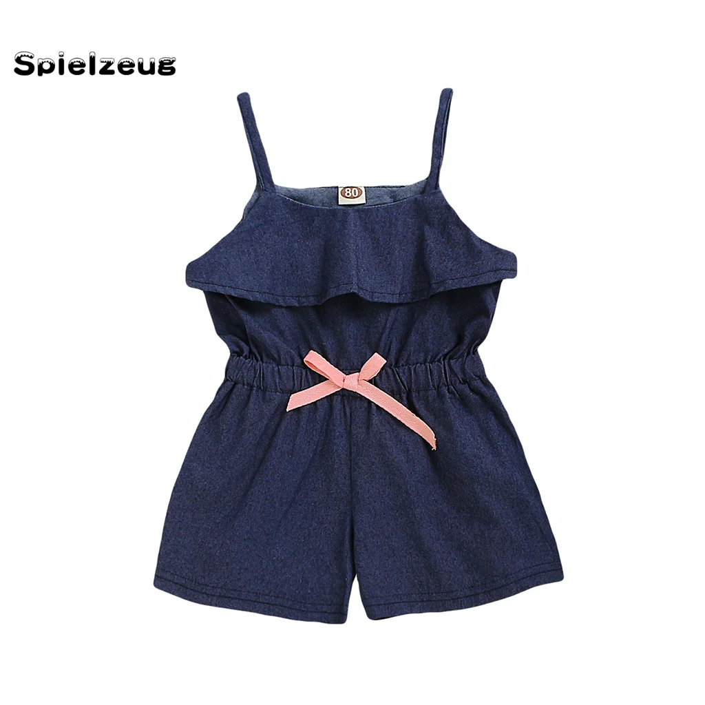 Летняя одежда с ремешками для новорожденных девочек однотонное джинсовое боди