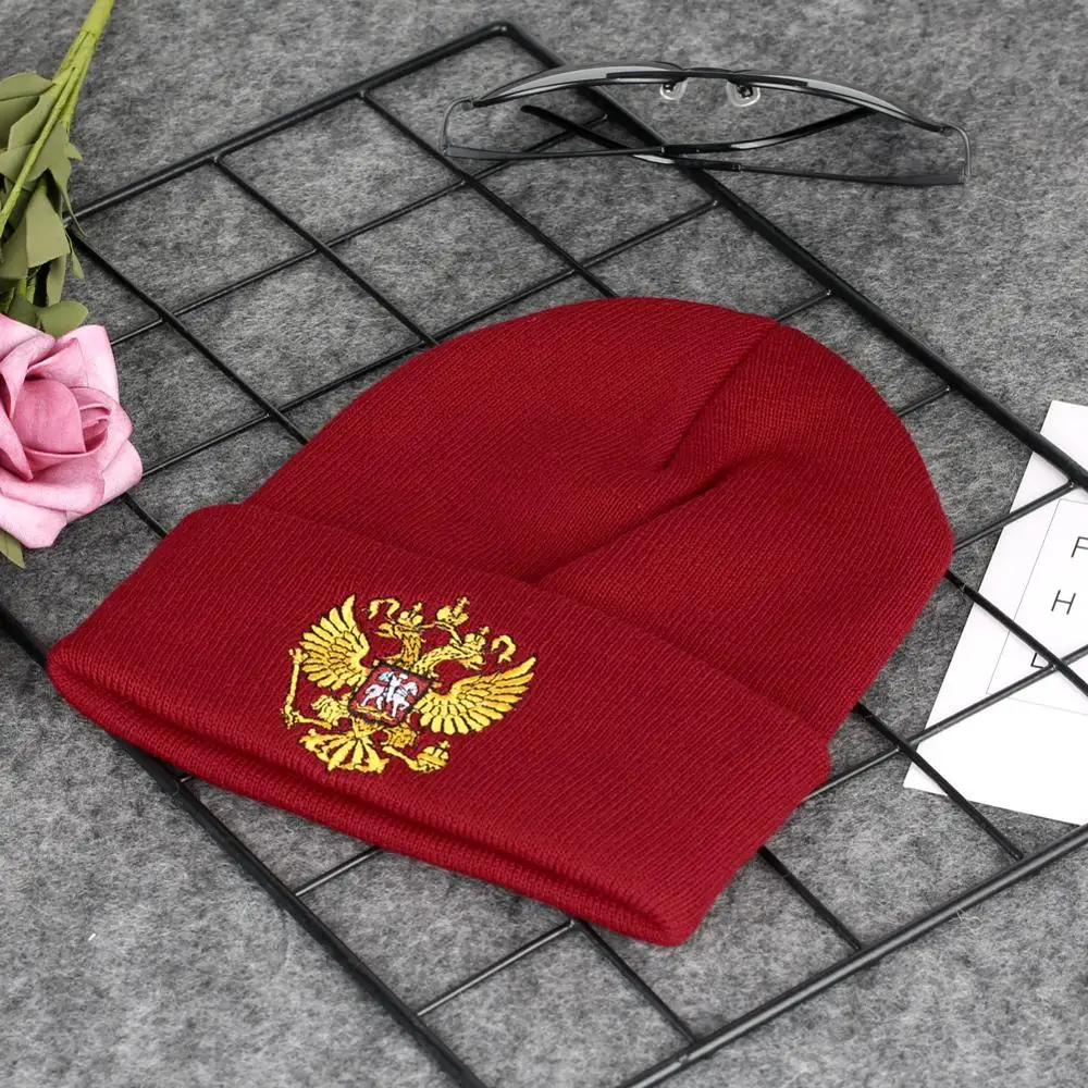 Осенне-зимняя шерстяная Круглая Шапочка двуглавый орёл вязаная шапка с вышивкой