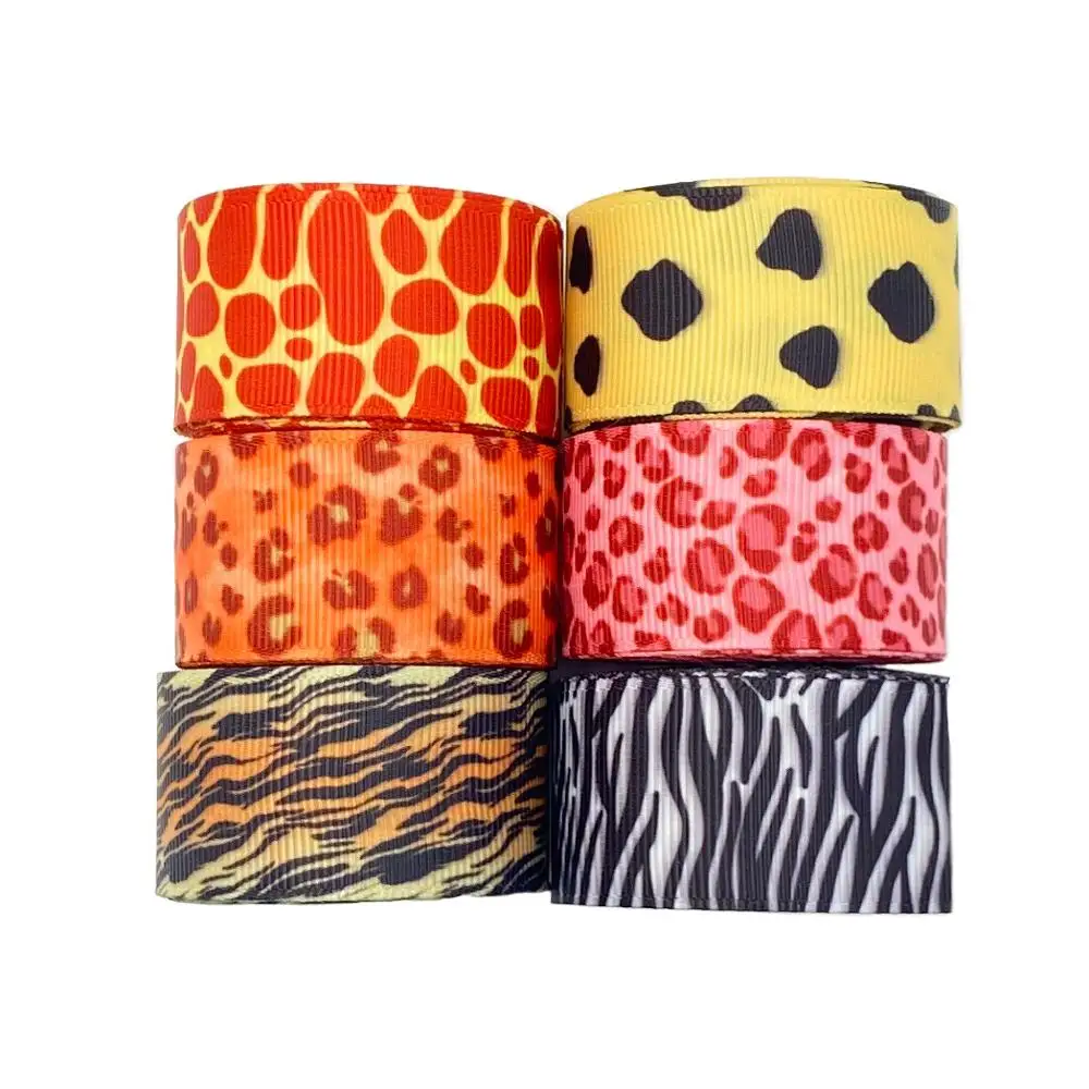 25 мм Животные ленты Леопард/Зебра/Жираф/тигр/кошка печатные Grosgrain для Diy волос лук