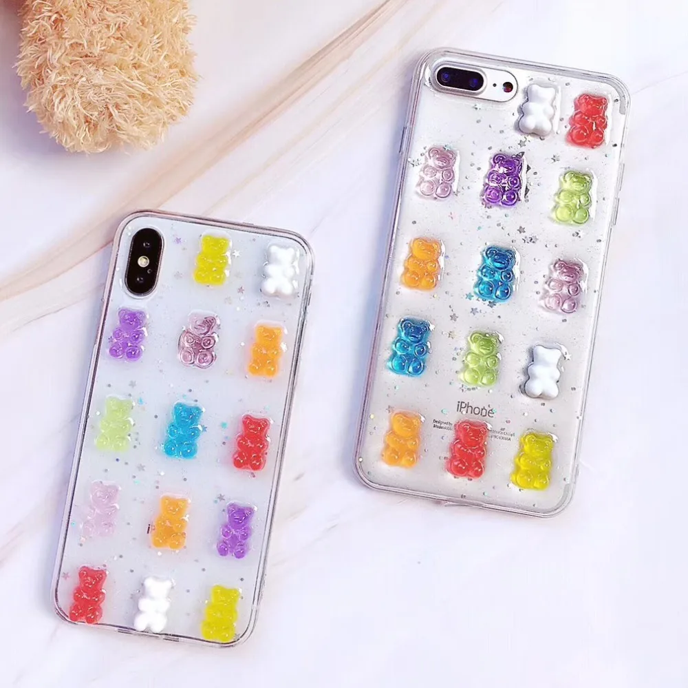 Милый 3D чехол для телефона с мишкой ярких цветов iPhone 11 Pro X 8 plus XR XS Max мягкие чехлы