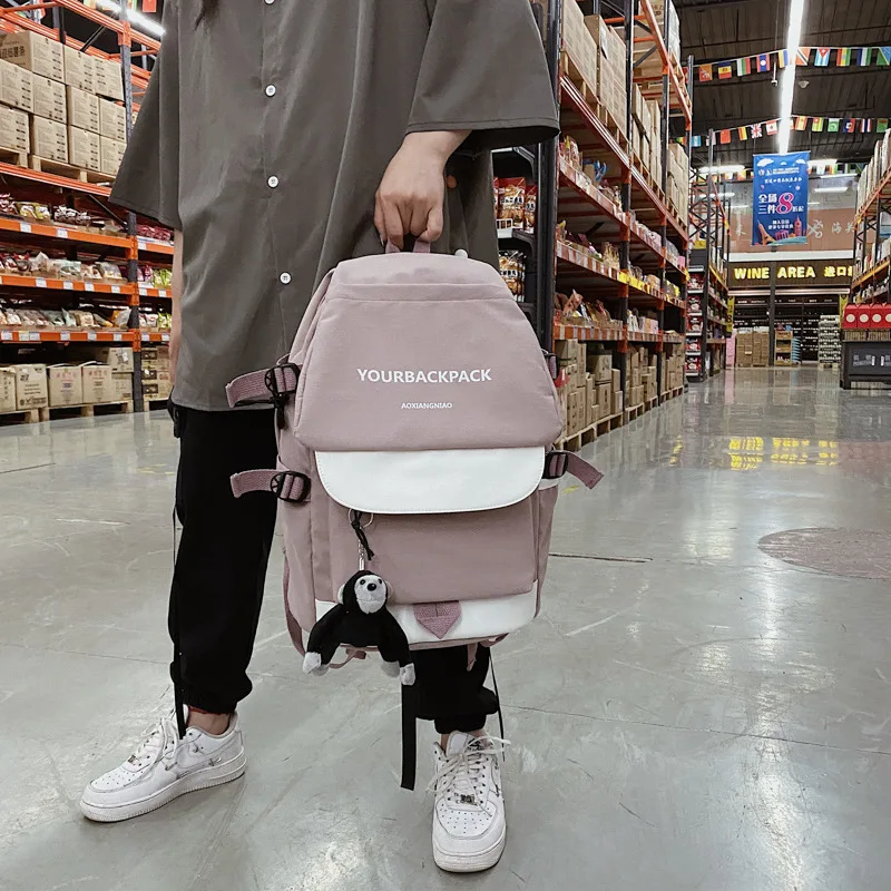 

2021 New Elementary and Middle School Student Schoolbags Preppy Style Contrast ColorBackpack Female Fresh Sweet Student Backpack