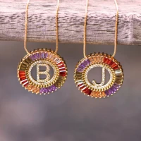 new design trendy women charm necklace fashion gold color pave rainbow cubic zircon 26 letter a z initials pendant chain jewelry