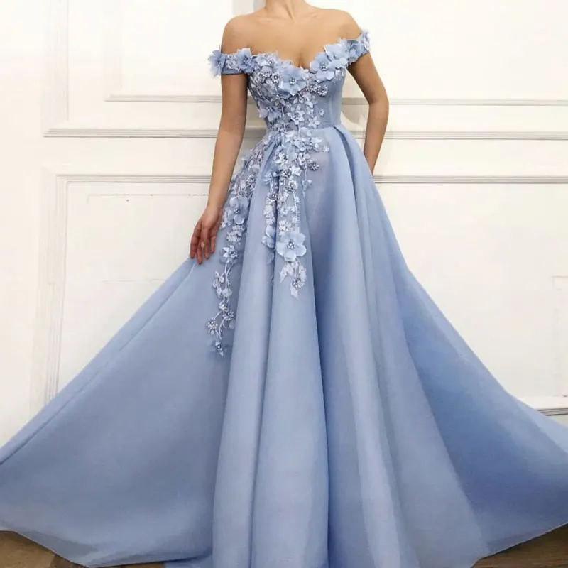 

Lace 3D Flowers Off The Shoulder Prom Dresses Robe De Soirée De Mariage Vestido De Fiesta De Boda Платья для выпускного