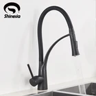 Shinesia матовый черный кухонный кран с креплением на палубе, двойной распылитель, насадка для горячей и холодной воды, кухонный кран для раковины, смеситель, краны