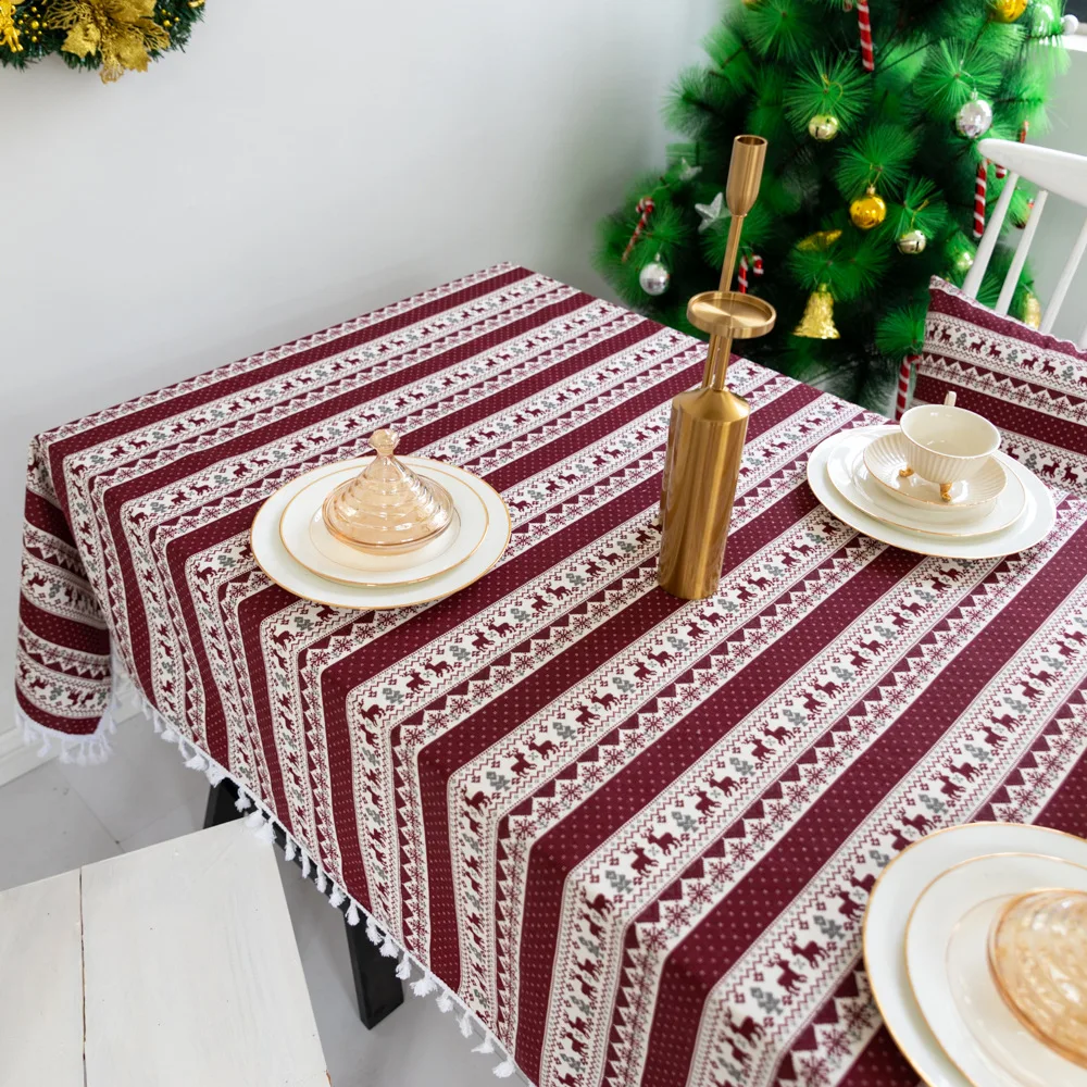 

New Christmas Tablecloth New Year Decoration Gift Cover Table Cloth Cotton Linen For Table Cover Table Dining Desk Cloth Party