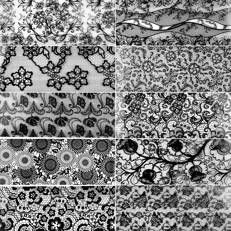 

Black 1 Set 10pcs Lace Flowers Nail Stickers Popular Designs Nail Art Decals DIY Manicure Accessories