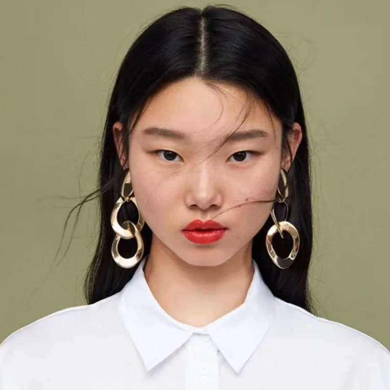 Новые оригинальные серьги в стиле панк золотой металлической цепи креативные