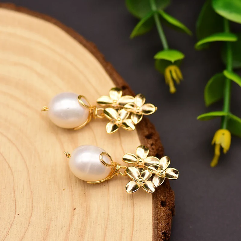 

Natural Fresh Water White Pearl Drop Earrings For Women Flower Earrings Fine Jewelry Temperament Exquisite Delicate Accessories