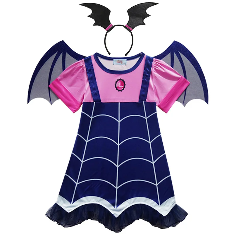 Girls Vampire Dress with Wing Kids Cospay Cartoon Clothing Child Halloween Role Play Gown Sets Vampiric Costume Fancy | Детская одежда