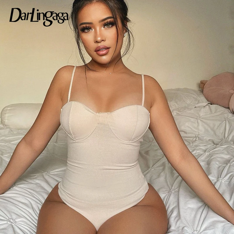 

Darlingaga Spaghetti Strap Fashion Skinny Summer Sexy Bodysuit Women Backless Corset One Piece Party Body Solid Sheer Jumpsuits