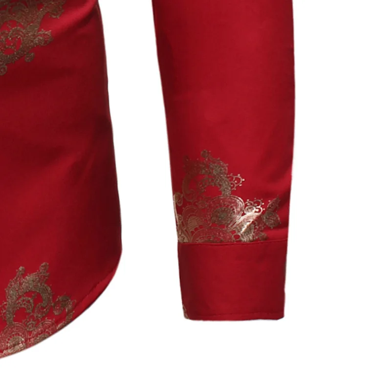 Мужская блестящая рубашка с золотым фольгированным принтом мужская приталенная