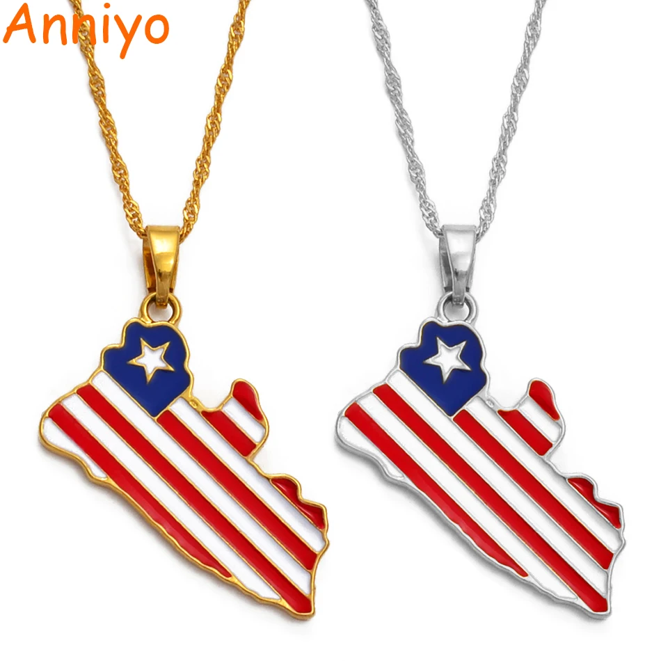 Anniyo Либерия карта страны и кулон в форме флага ожерелья Золото Цвет Шарм Карты