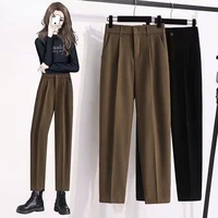womens suit pants high waist office ladies formal work casual elegant straight ankle length pants autumn winter woolen trousers