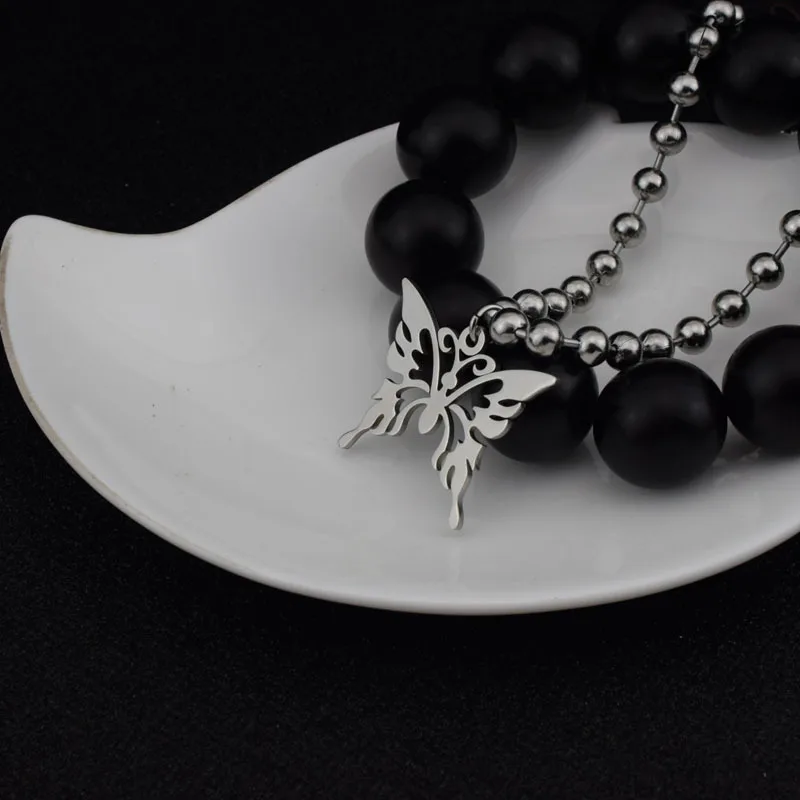 Exclusive harajuku unif style stainless steel butterfly choker beads colar women cute Punk Style necklace Collares Mujer | Украшения и
