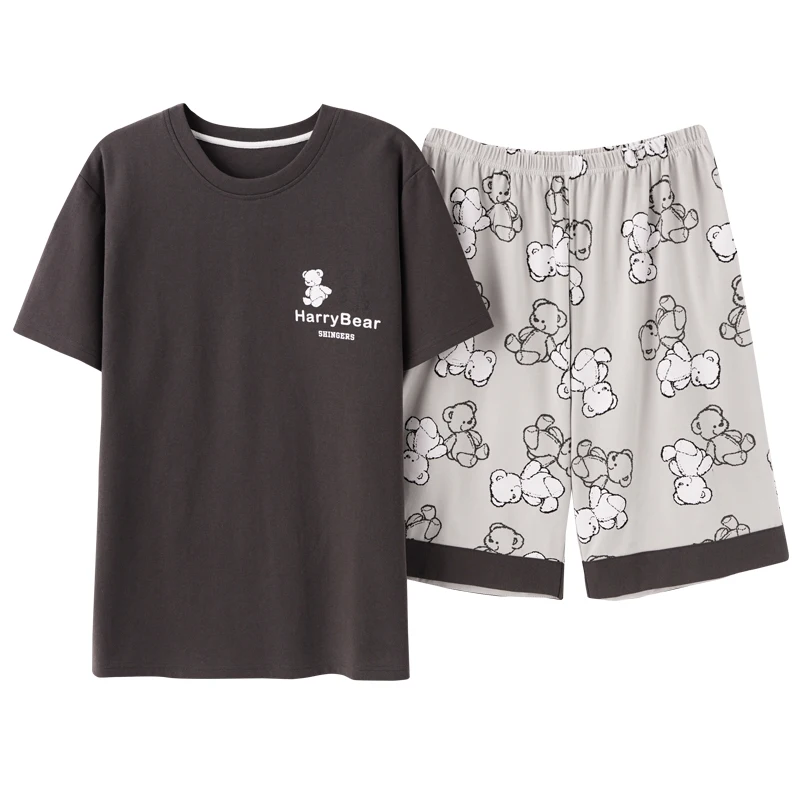 

Fashion Couples Matching Pajamas Plus Size M-3XL Summer Cotton Short Sleeve Shorts Nightwear Kawaii Bear Cartoon Women Sleepwear