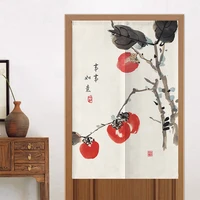 chinese fengshui printed doorway curtain linen ink painting half hanging curtain for kitchen restaurant bedroom home decoration