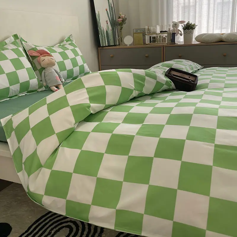 

1 set of home textiles Korean style small fresh and simple lattice quilt cover four-piece bedding