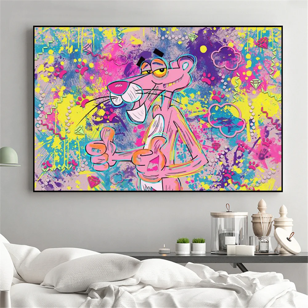 

Graffiti Pink Doll Leopard Canvas Painting On Wall Art Poster And Prints Watercolor Animal Picture For Kids Room Decor Cuadros