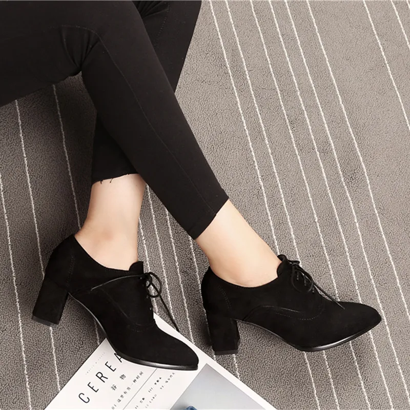 

High Quality New Suede Square Heel Women's Ankle Boots Fashion Elegant Women's Booties Autumn Winter Ankle Boots Plus size 31-48
