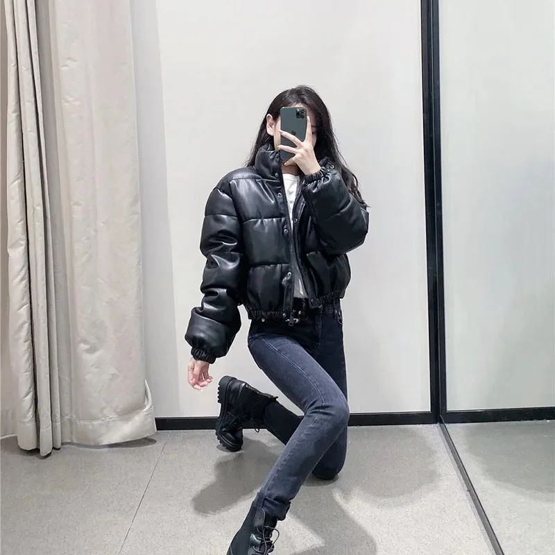 Parkas Women Large Size Short Women Cotton Jacket 2021 New Winter Warm Casual Imitation Leather Slim Womens Cotton Jacket NBH173