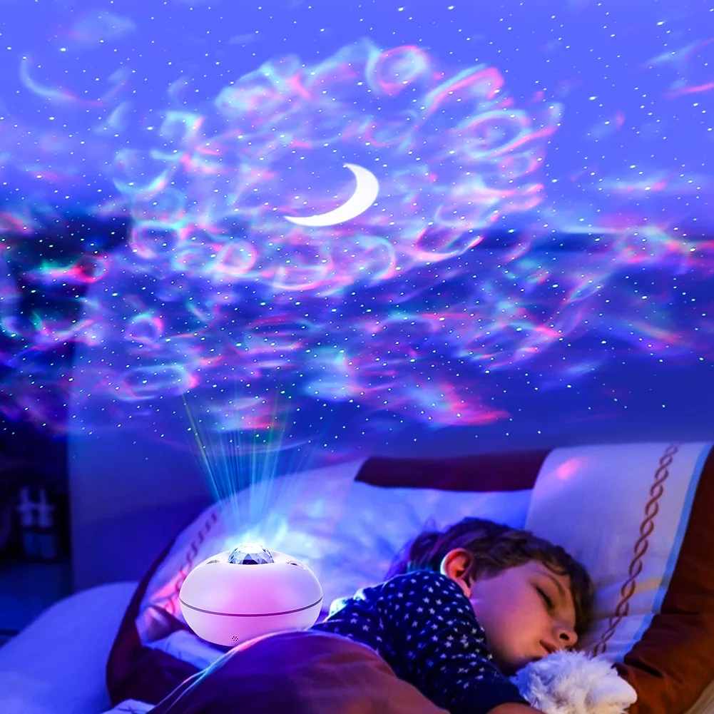 

USB Galaxy Projector LED Water Wave Atmosphere Night Lamp Laser Starry Sky Light Remote Control Bedroom Party Holiday Decor