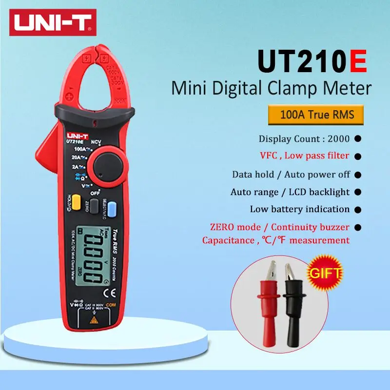 UNI-T UT210E True RMS Mini Digital Clamp Meters AC/DC Current Voltage Auto Range VFC Capacitance Non Contact Multimeter Diode