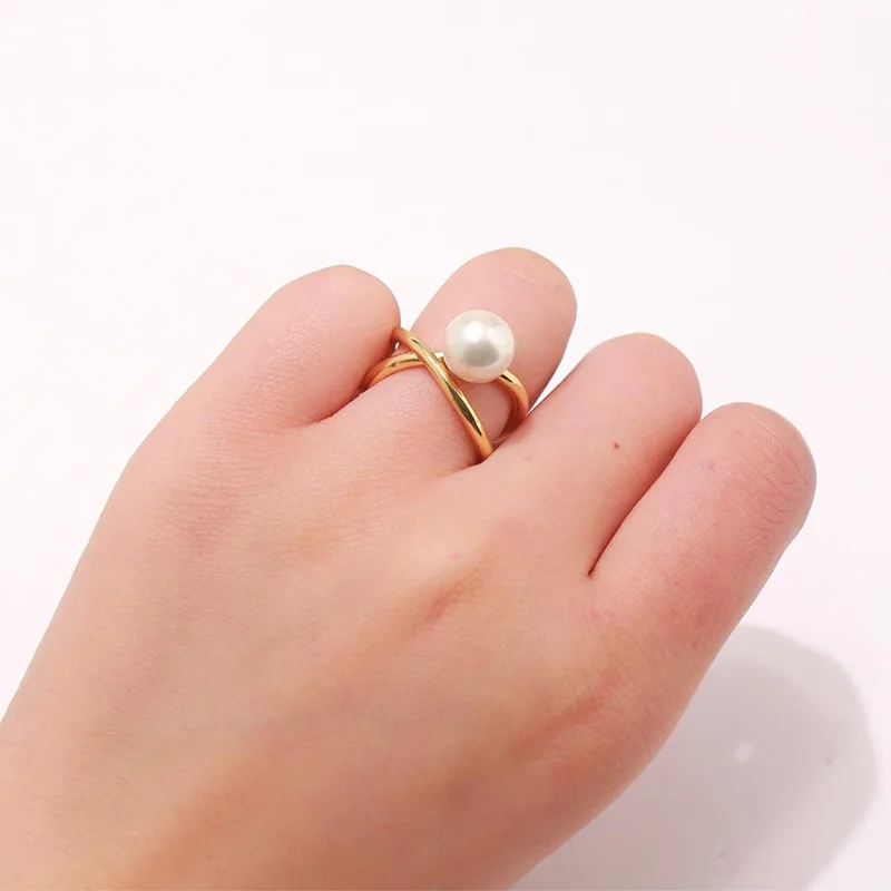 

2021 Summer New Fashion Female Jewelry Gold Copper Rings With Pearl For Daily Party Wedding