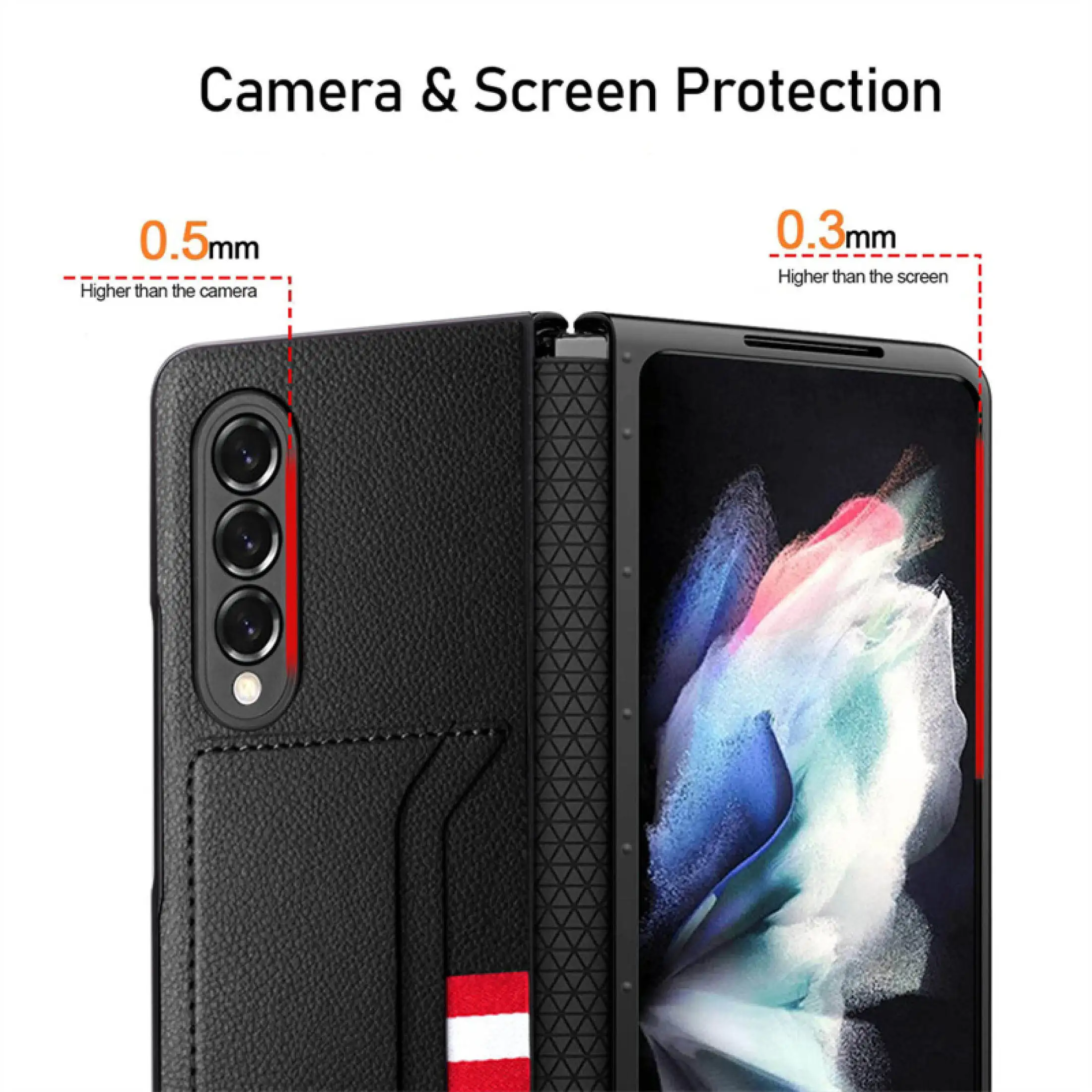 full protection soft tpu phone case for samsung galaxy z fold 3 5g leather lychee pattern card slots hinge protector hard cover free global shipping