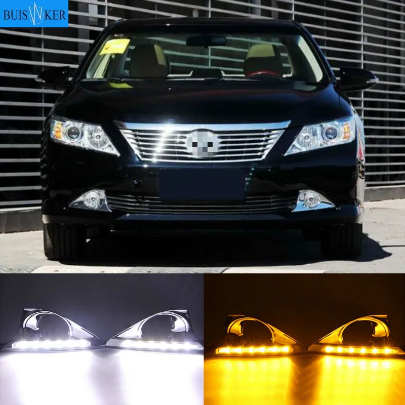 

2Pcs DRL For Toyota Camry 2012 2013 2014 Daytime Running Lights fog lamp cover with yellow turn signal daylight