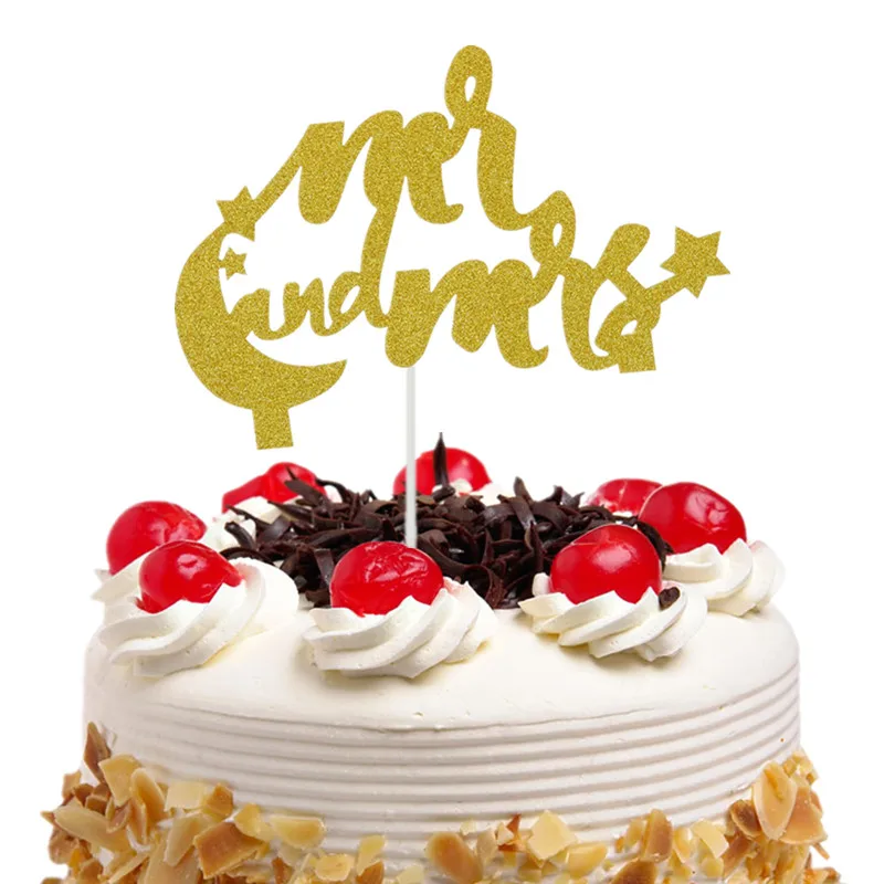 

Mariage торт топпера, флаги блеск Бумага «Mr» и «Mrs» «Луна», «Звезды» на день рождения торт фигурки жениха и невесты; Свадебное украшение невесты ...