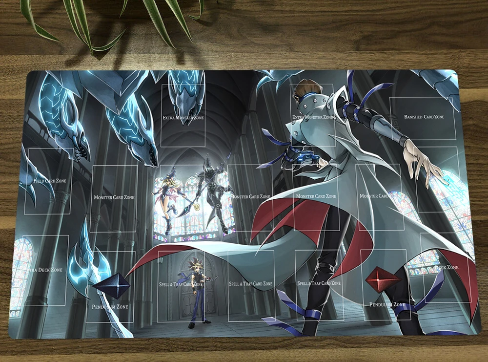 

YuGiOh Dark Magician vs. Blue-Eyes White Dragon TCG Mat Trading Card Game Mat CCG Playmat Mouse Pad Desk Mat 60x35cm Free Bag