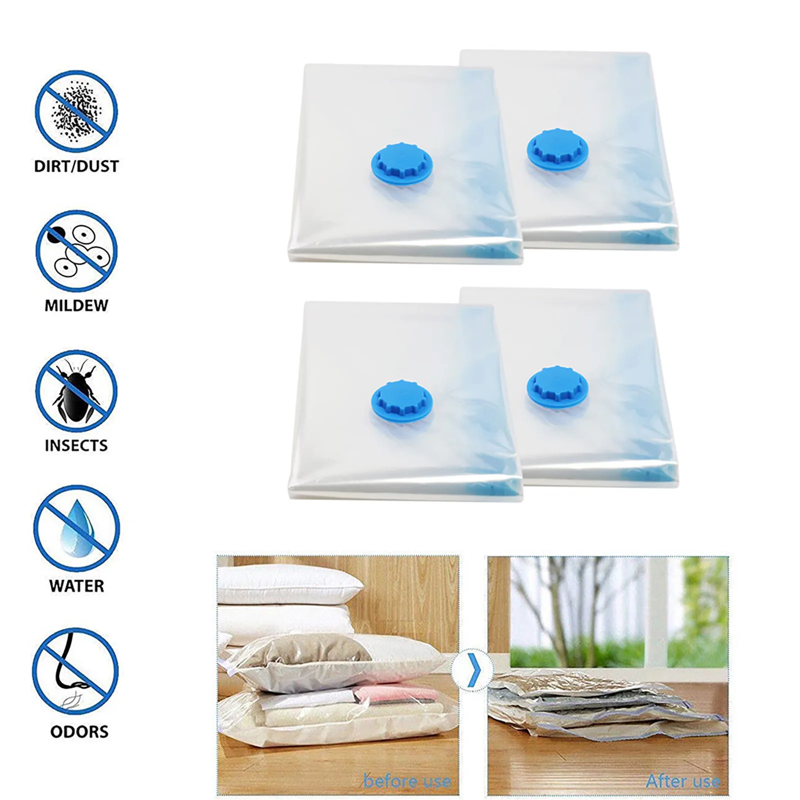 

4PC Vacuum Compression Bag Valves Bag Suction Bag Clothing Quilt Down Jacket Compression Storage Bag Travel Reusable Large Saver
