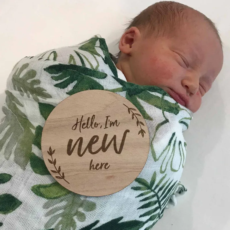 Карты для младенцев с гравировкой листьев индивидуальный именной знак детской