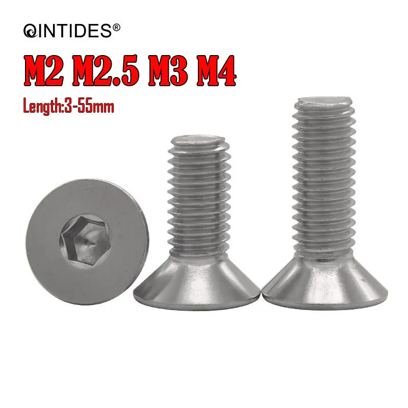 QINTIDES M2 M2.5 M3 M4 винты с шестигранной головкой потайной из нержавеющей стали 304/316