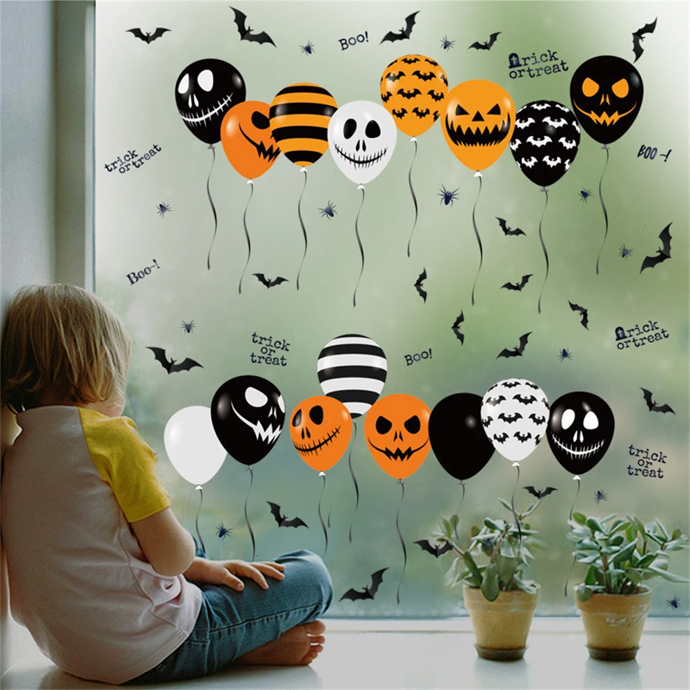 

Halloween window stickers cartoon bat skull balloon wall stickers static glass window stickers Halloween party home decoration