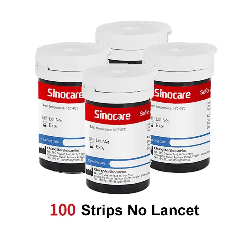 SINOCARE Safe AQ умный глюкометр с тестовыми полосками Lancets 5S простой тест точный для диабета - Цвет: 100 Strips No Lancet