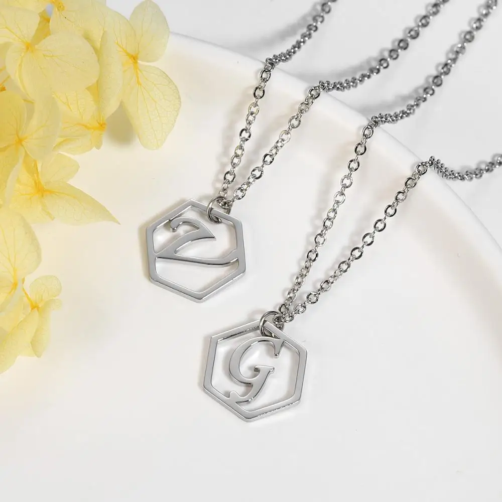 

925 Silver Hexagonal Honeycomb Letters Jewelry Handmade Any Custom Name Necklace Personalized Necklaces Choker Women Men Gift