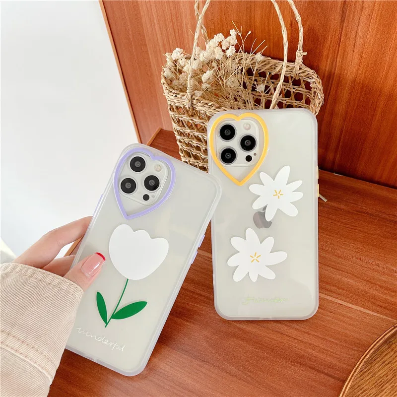 

Cute flower Love Heart Lens Case For iPhone 12 11 Pro Max Mini 7 8 Plus X XS Max XR SE2020 Girl transparent Soft TPU Phone Cover