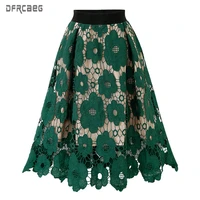 new arrivals euro style elegant womens skirt summer 2021 a line office lady lace hollow out mid skirts womens green faldas