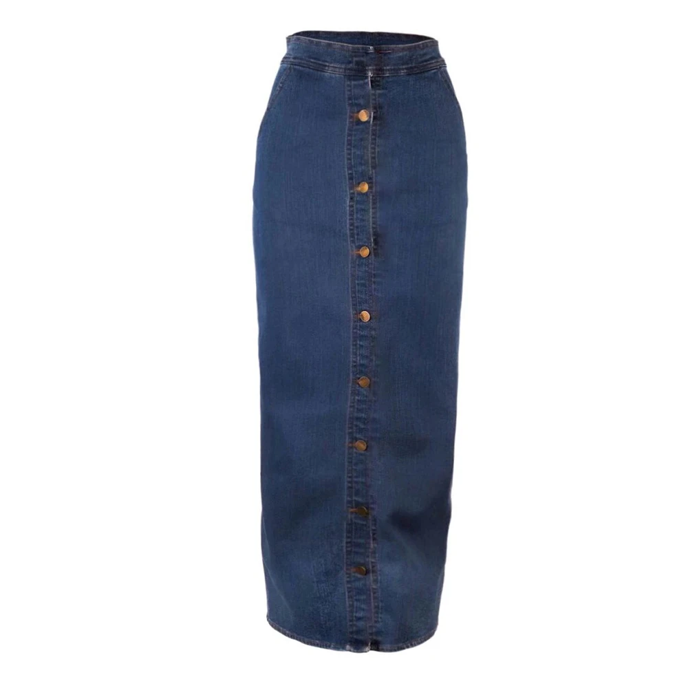 Мусульманская джинсовая юбка с высокой талией и пуговицами Длинные исламские