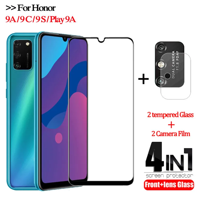 

4-in-1 for Honor 9A 9S 9C Glass + Lens Tempered Glass Protector honor play 9a 3D Protective Huawei Honor9C 9 A Honor 9 S glasses