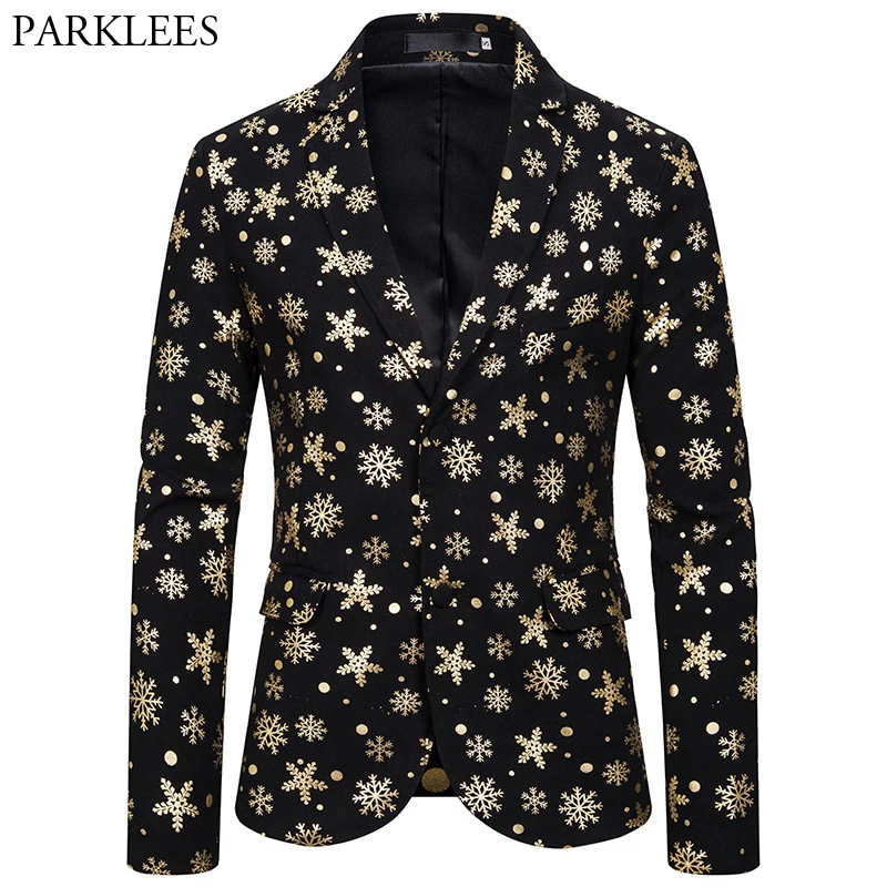Рождественский мужской блейзер с бронзовой снежинкой однобортный пиджак двумя
