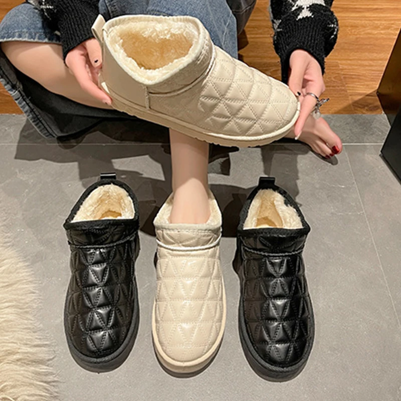 Waterproof Short-Tube Women's Snow Boots, Thick Warm Short Boots, Plus Velvet Non-Slip Casual Fall/Winter Women's Cotton Shoes