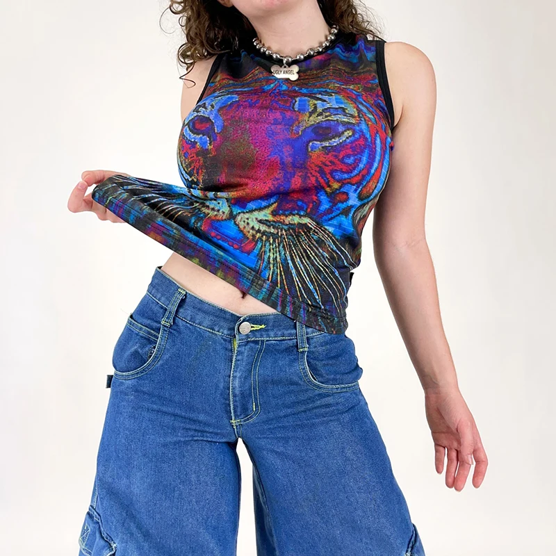 

Женская Повседневная летняя майка без рукавов, с принтом тигра